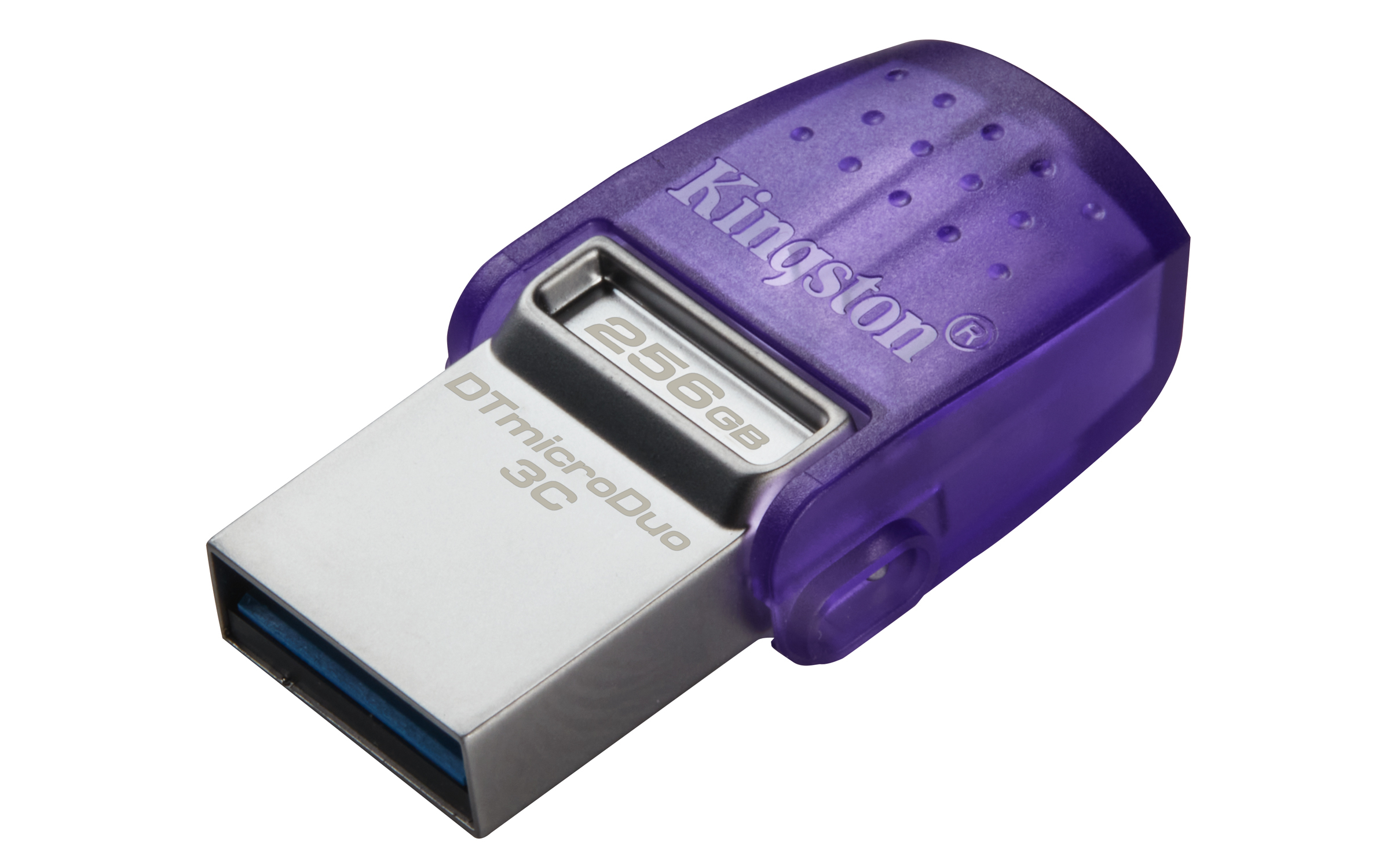 Kingston DataTraveler microDuo 3C 256 GB – USB-A/USB-C, stål/lilla