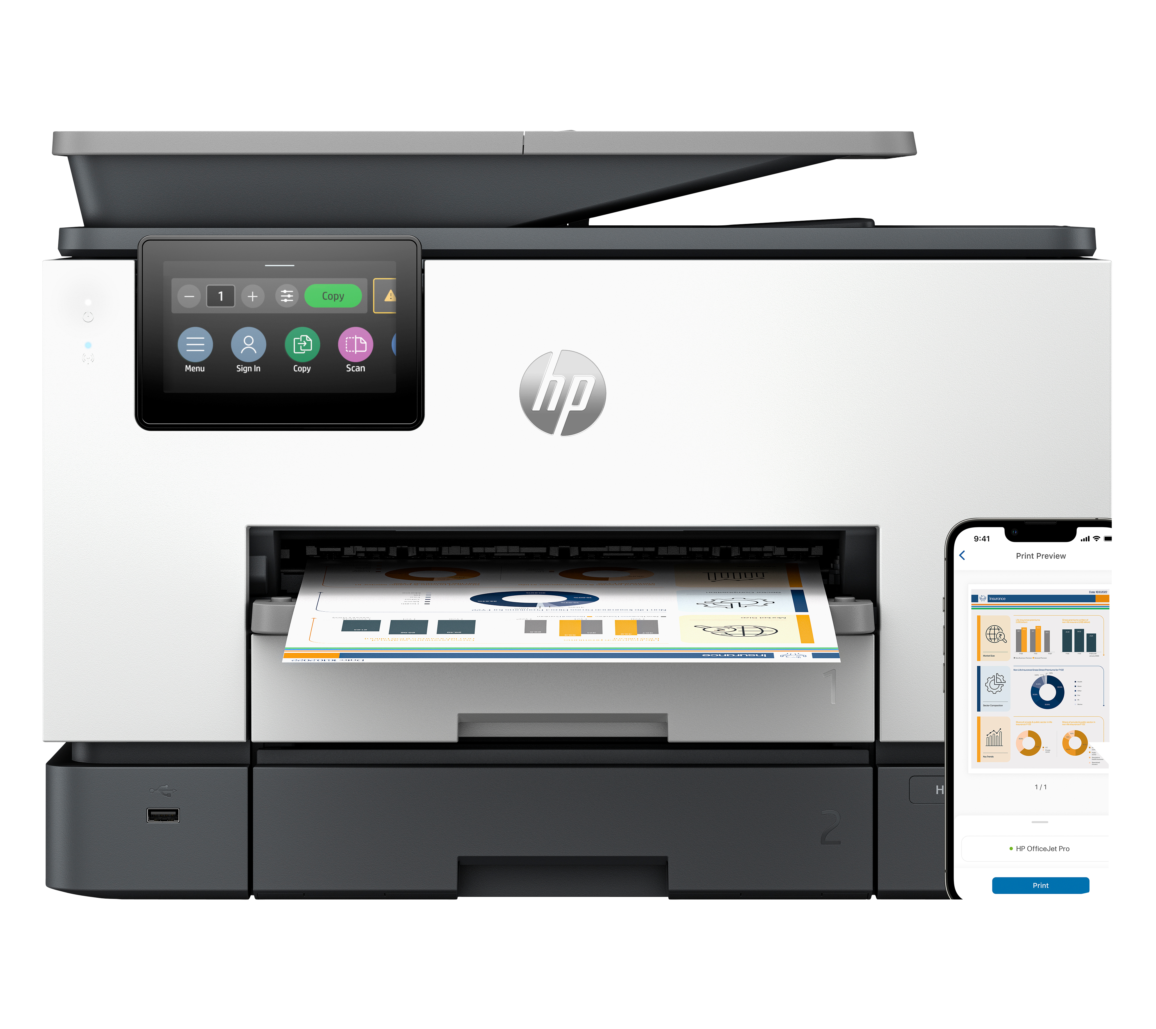 HP OfficeJet Pro 9130b Trådløs All-in-One Farge Skriver, Tosidig utskrift; Kopimaskin, skanner