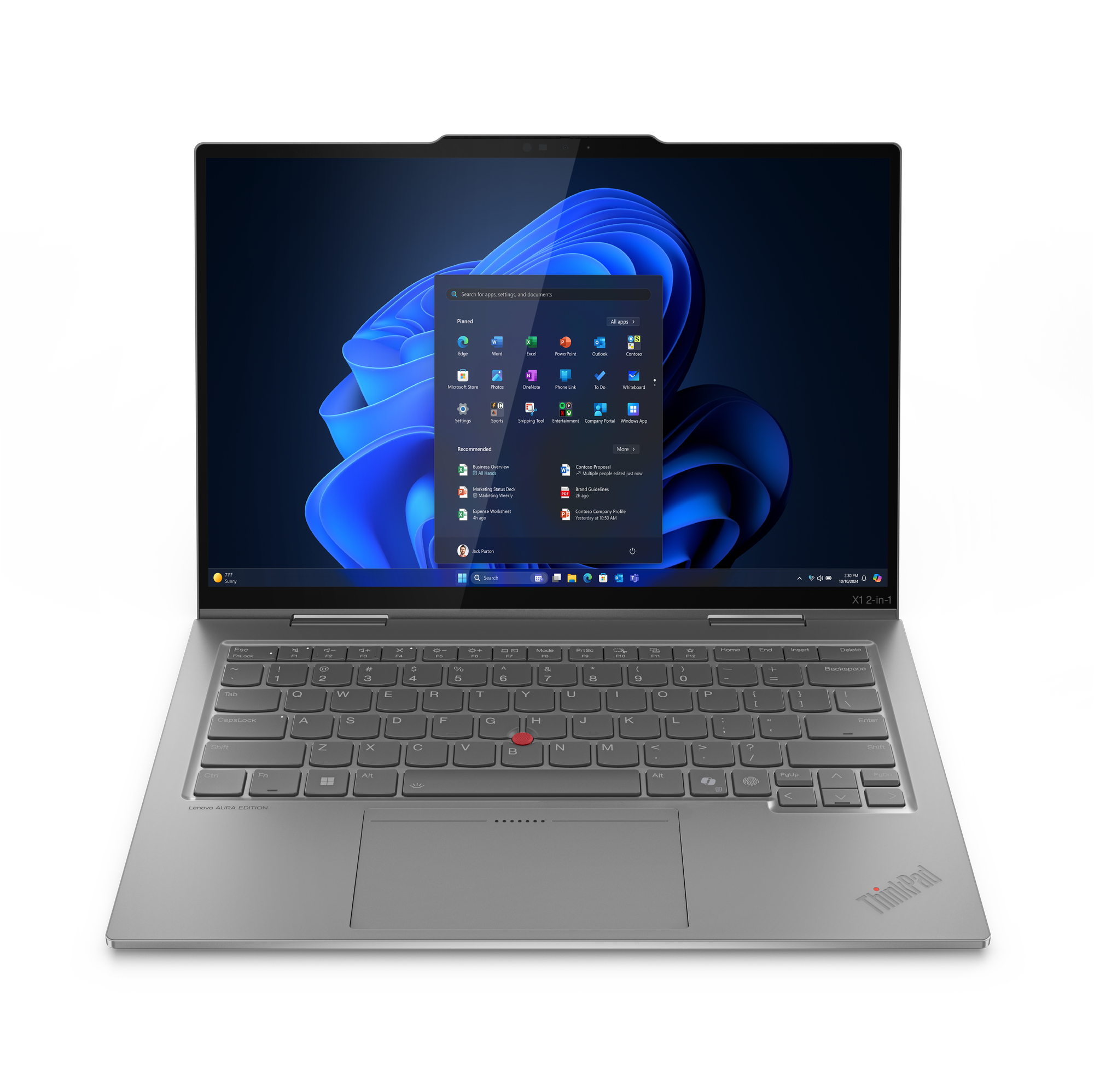 Lenovo ThinkPad X1 2-in-1 Gen 10 Aura Edition Copilot+ PC Intel Core Ultra 5 226V Hybrid (2-in-1) 35,6 cm (14") Berøringsskjerm WUXGA 16 GB LPDDR5x-SDRAM 512 GB SSD Wi-Fi 7 (802.11be) Windows 11 Pro Nordisk Grå