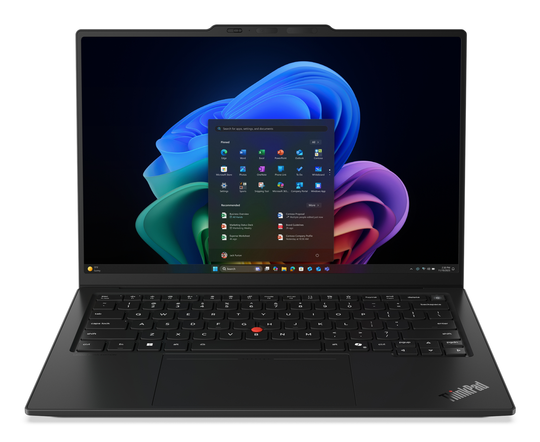 Lenovo ThinkPad X1 Carbon Gen 14 Aura Edition Copilot+ PC Intel Core Ultra X7 358H Laptop 35,6 cm (14") Berøringsskjerm WUXGA 64 GB LPDDR5x-SDRAM 1 TB SSD Wi-Fi 7 (802.11be) Windows 11 Pro Nordisk Svart