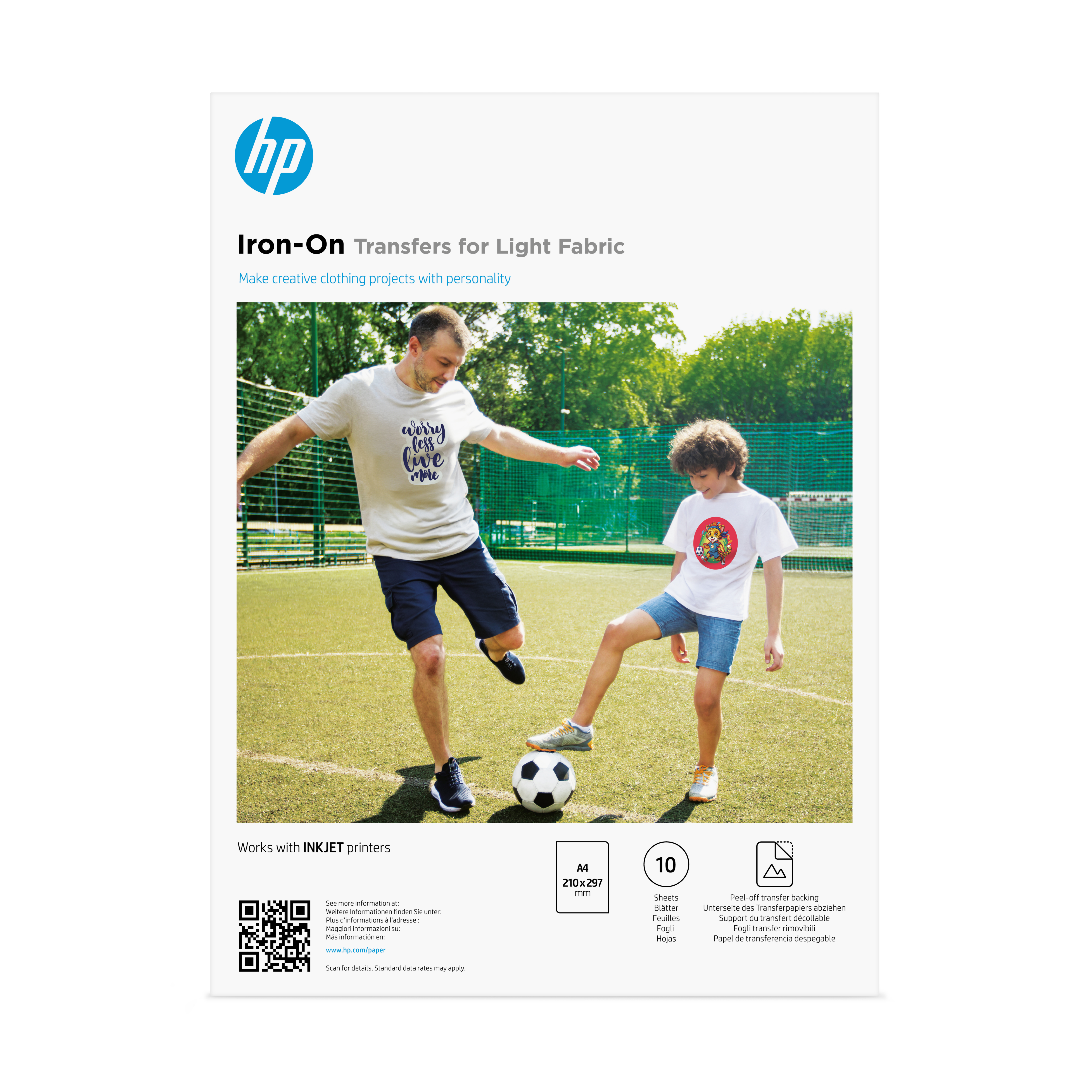 HP overføringspapir for lyst stoff, A4 (210 x 297 mm), 10 ark