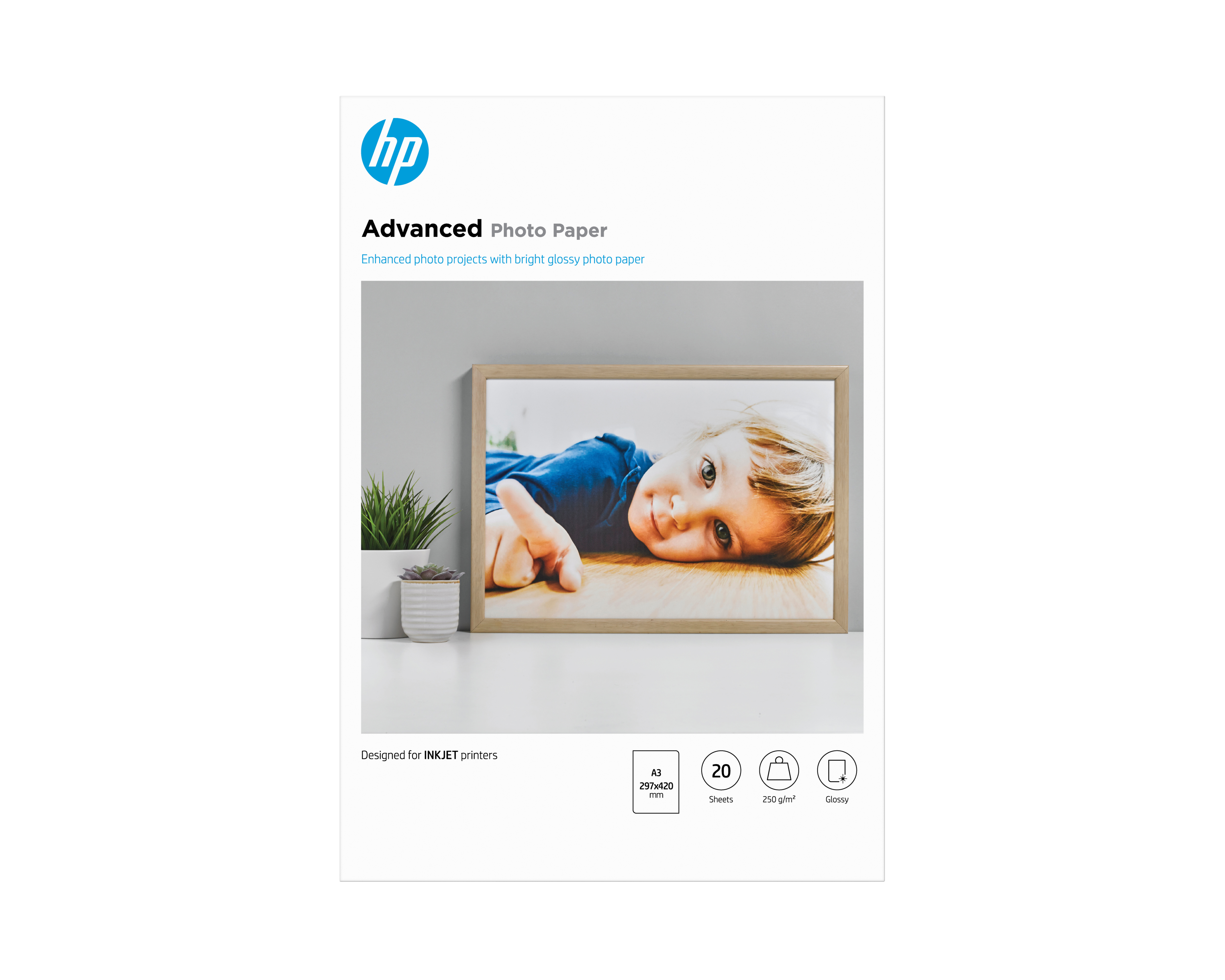 HP Advanced fotopapir, glanset, 250 g/m2, A3 (297 x 420 mm), 20 ark