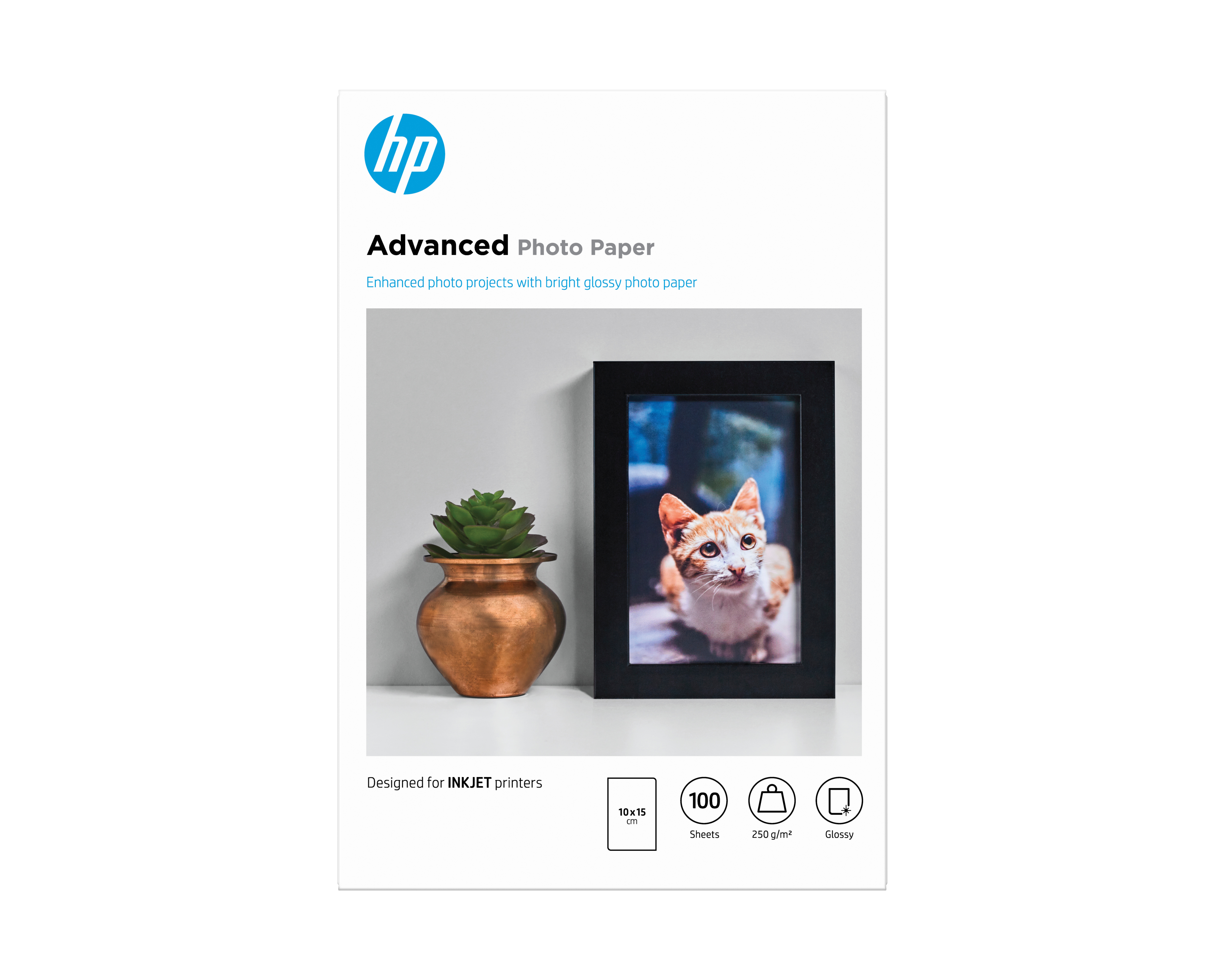 HP Advanced Photo Paper, glanset, 250 g/m2, 10 x 15 cm (101 x 152 mm), 100 ark