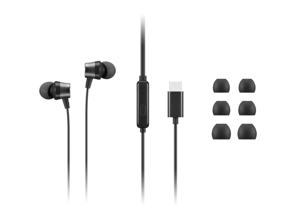 Lenovo 4XD1J77351 hodetelefon og headsett Hodesett Koblet med ledninger (ikke trådløs) In-ear Kontor/kundesenter USB Type-C Svart