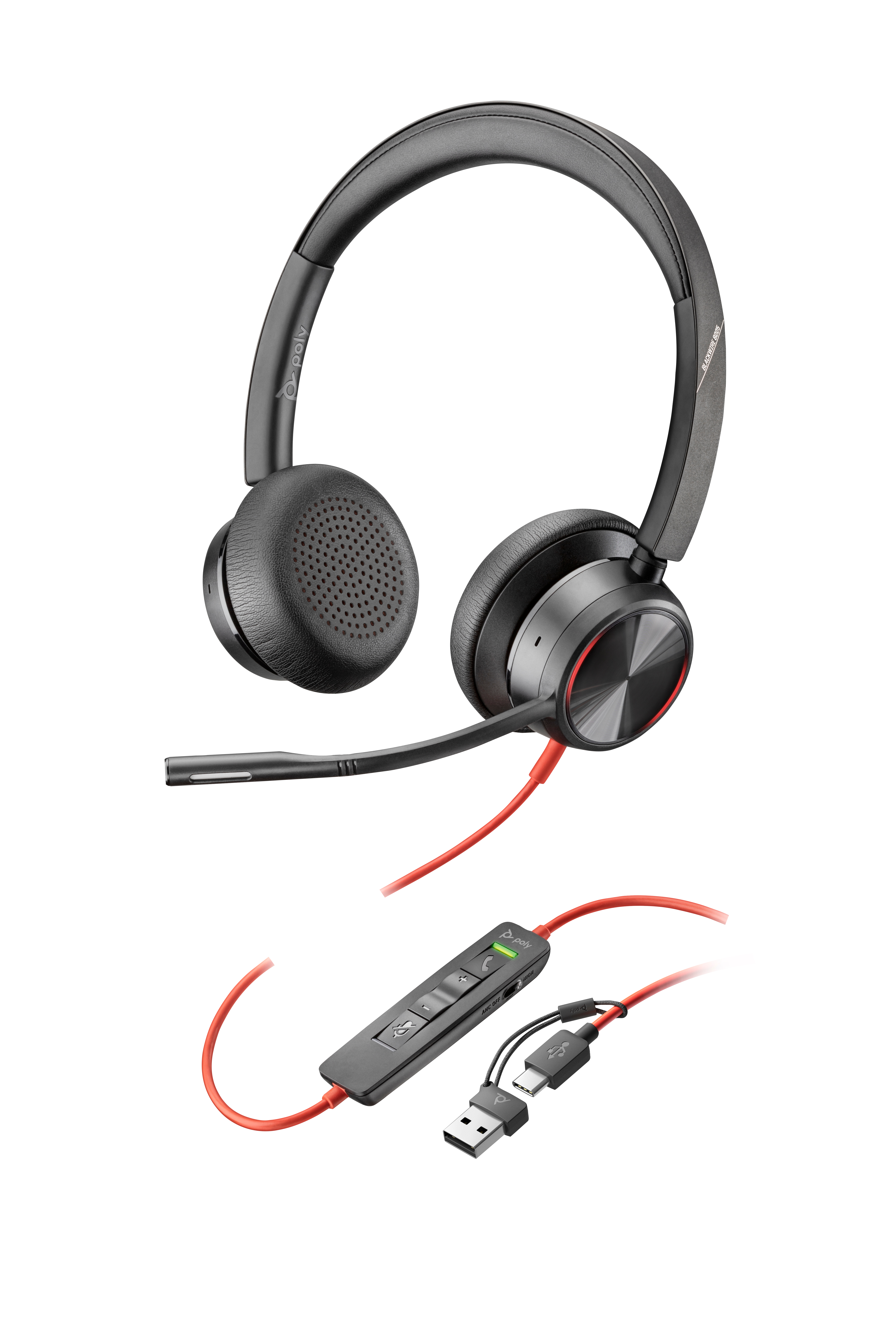 HP Poly Blackwire 8225 USB-C-stereoheadsett + USB-C/A-adapter