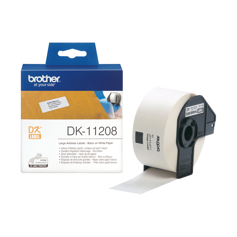Brother DK-11208 etikettlagingsbånd Svart på hvitt