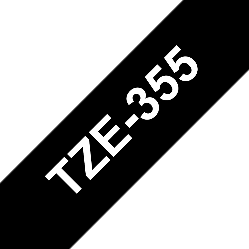Brother TZE-355 etikettlagingsbånd Hvitt på svart