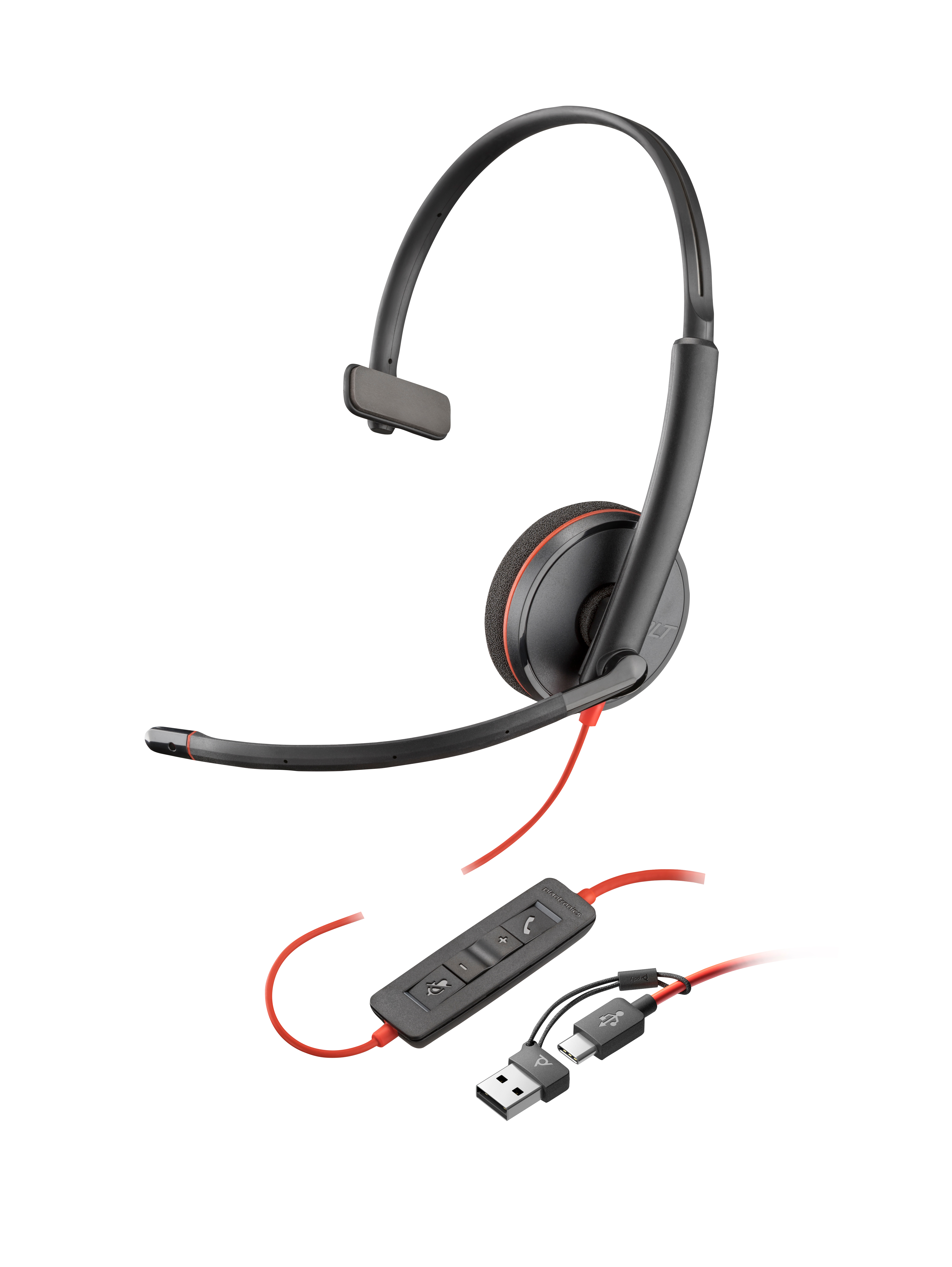 HP Poly Blackwire 3210 Monaural USB-C-headsett + USB-C/A-adapter