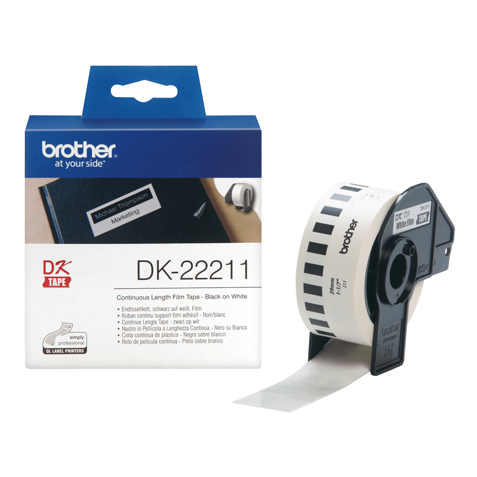 Brother DK-22211 etikettlagingsbånd Svart på hvitt