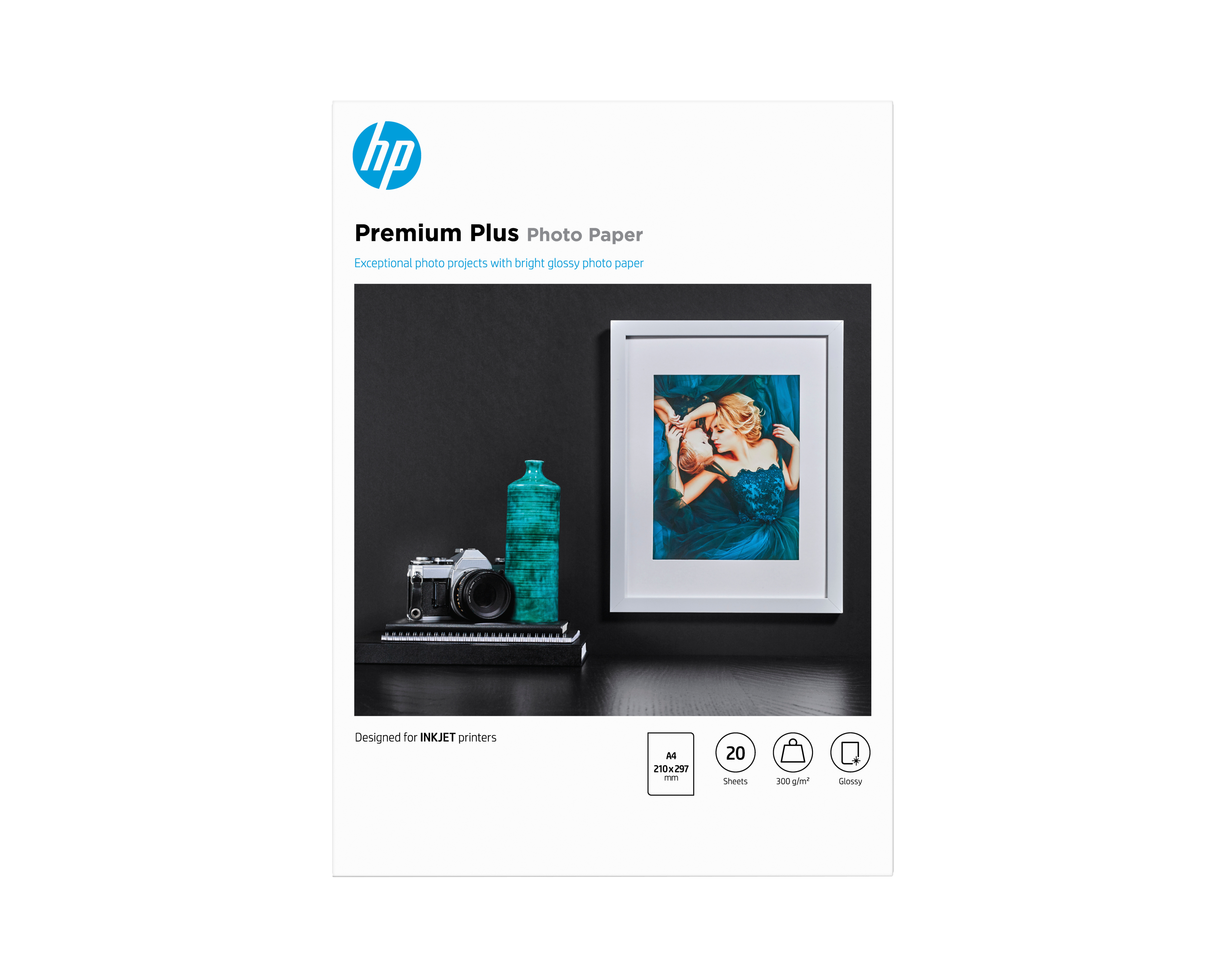 HP Premium Plus glanset fotopapir – 20 ark/A4/210 x 297 mm