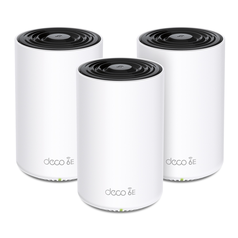 TP-Link Deco XE75 Pro (3-pack) Tre-båndsfrekvens (2,4 GHz / 5 GHz / 6 GHz) Wi-Fi 6E (802.11ax) Hvit Innvendig lys