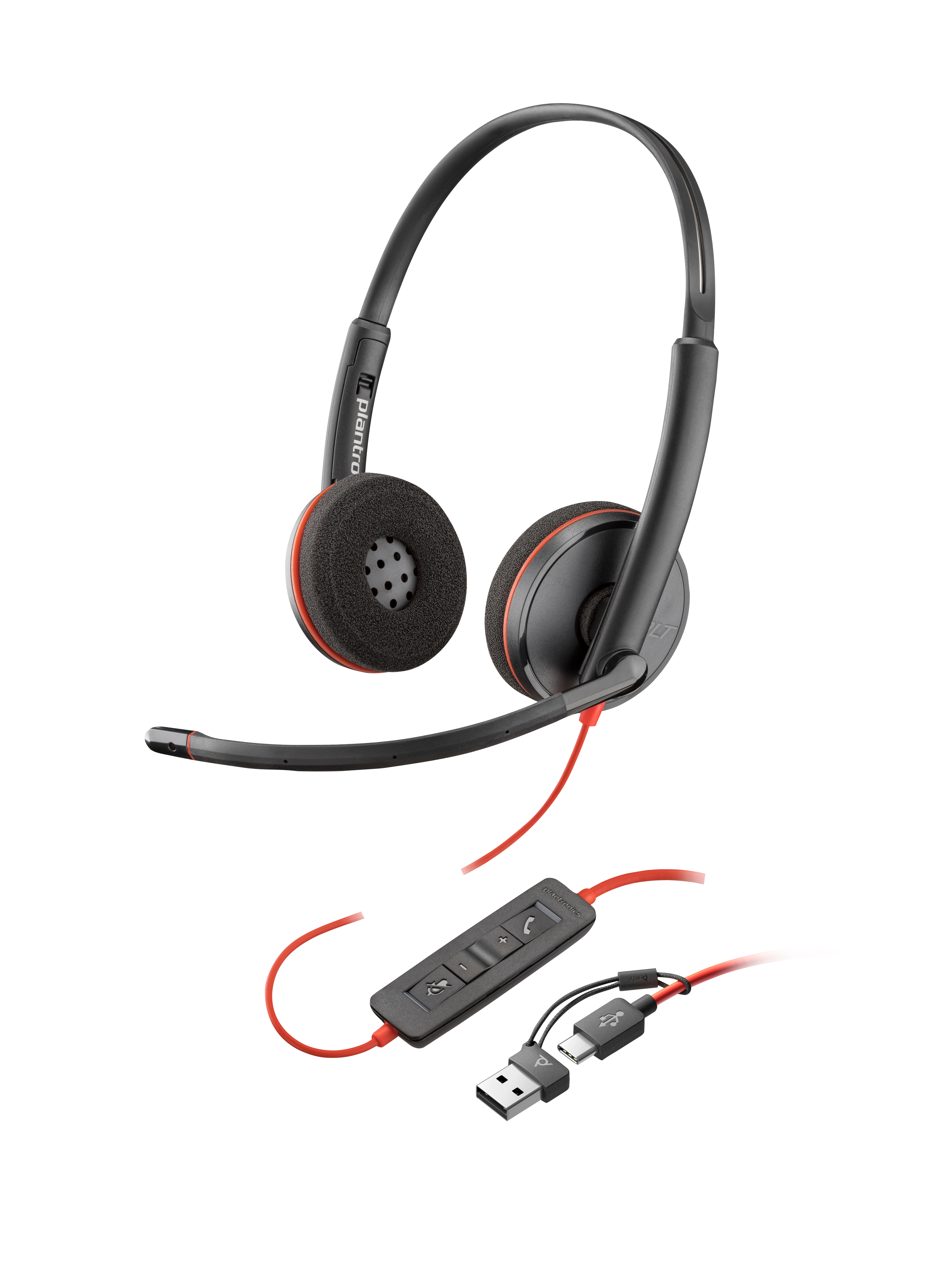 HP Poly Blackwire 3220 USB-C-stereoheadsett + USB-C/A-adapter