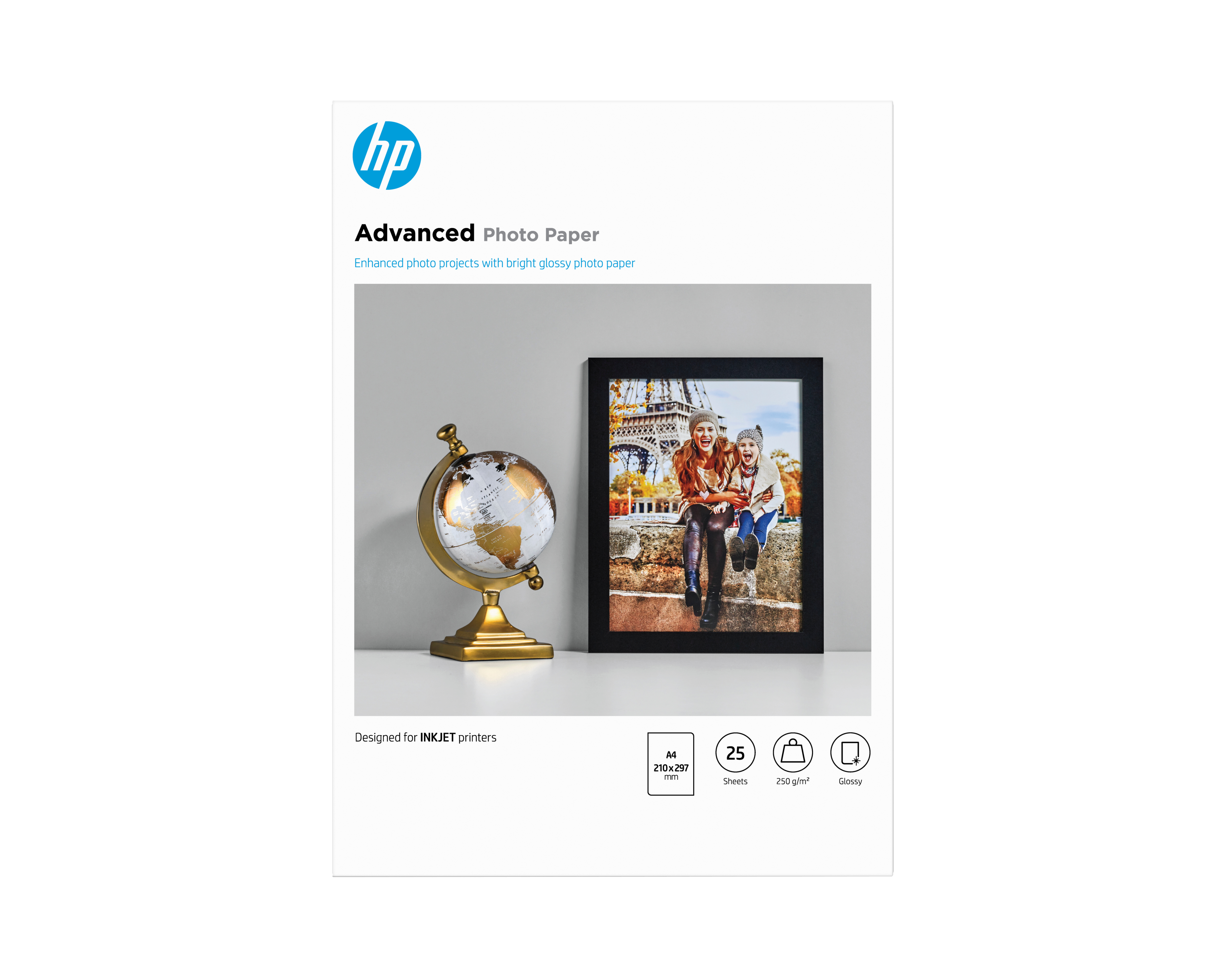 HP Advanced fotopapir, glanset, 250 g/m2, A4 (210 x 297 mm), 25 ark