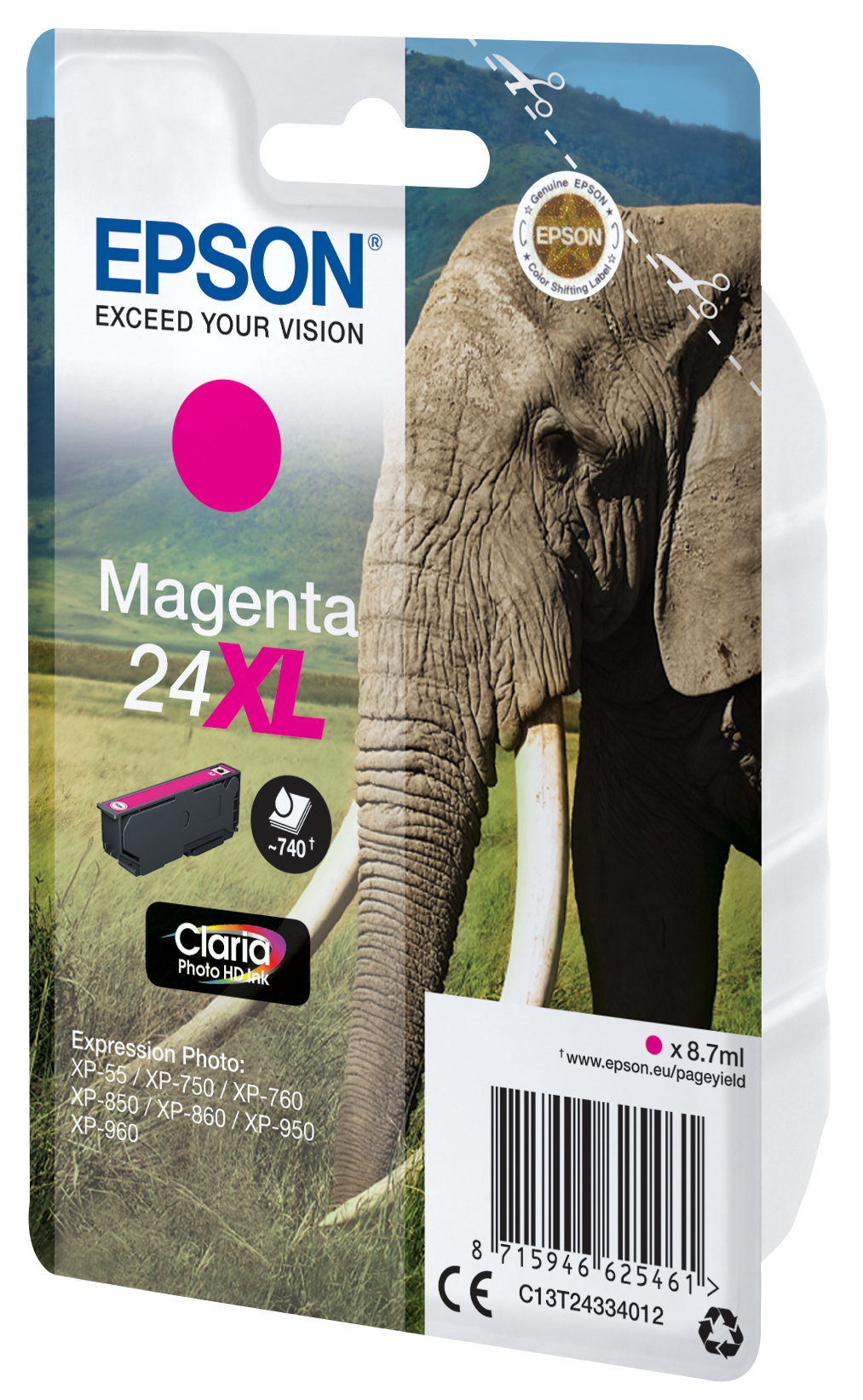 Epson Elephant 24XL Elefant Claria Photo HD enkeltpakning magenta blekk