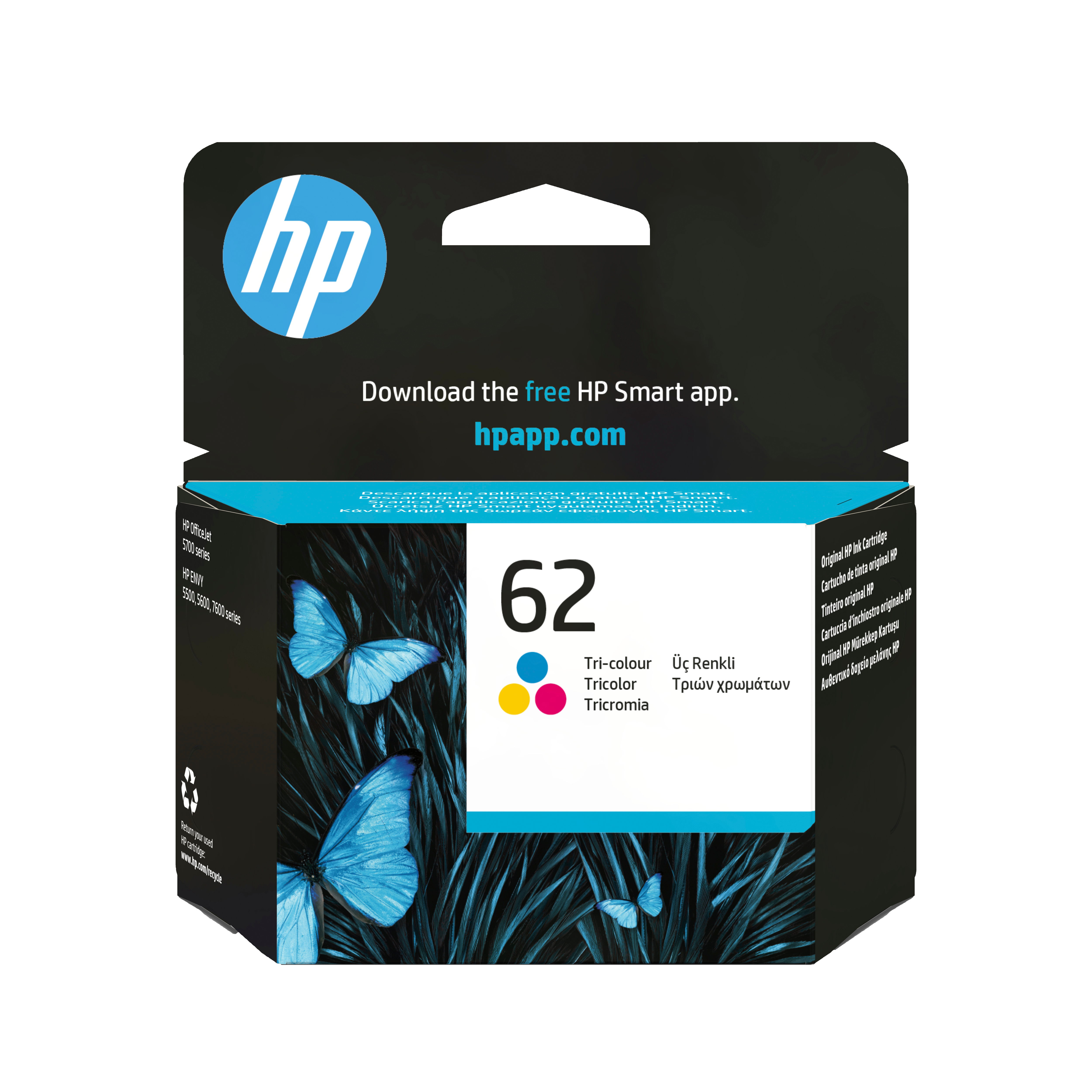 HP 62 trefargers original blekkpatron
