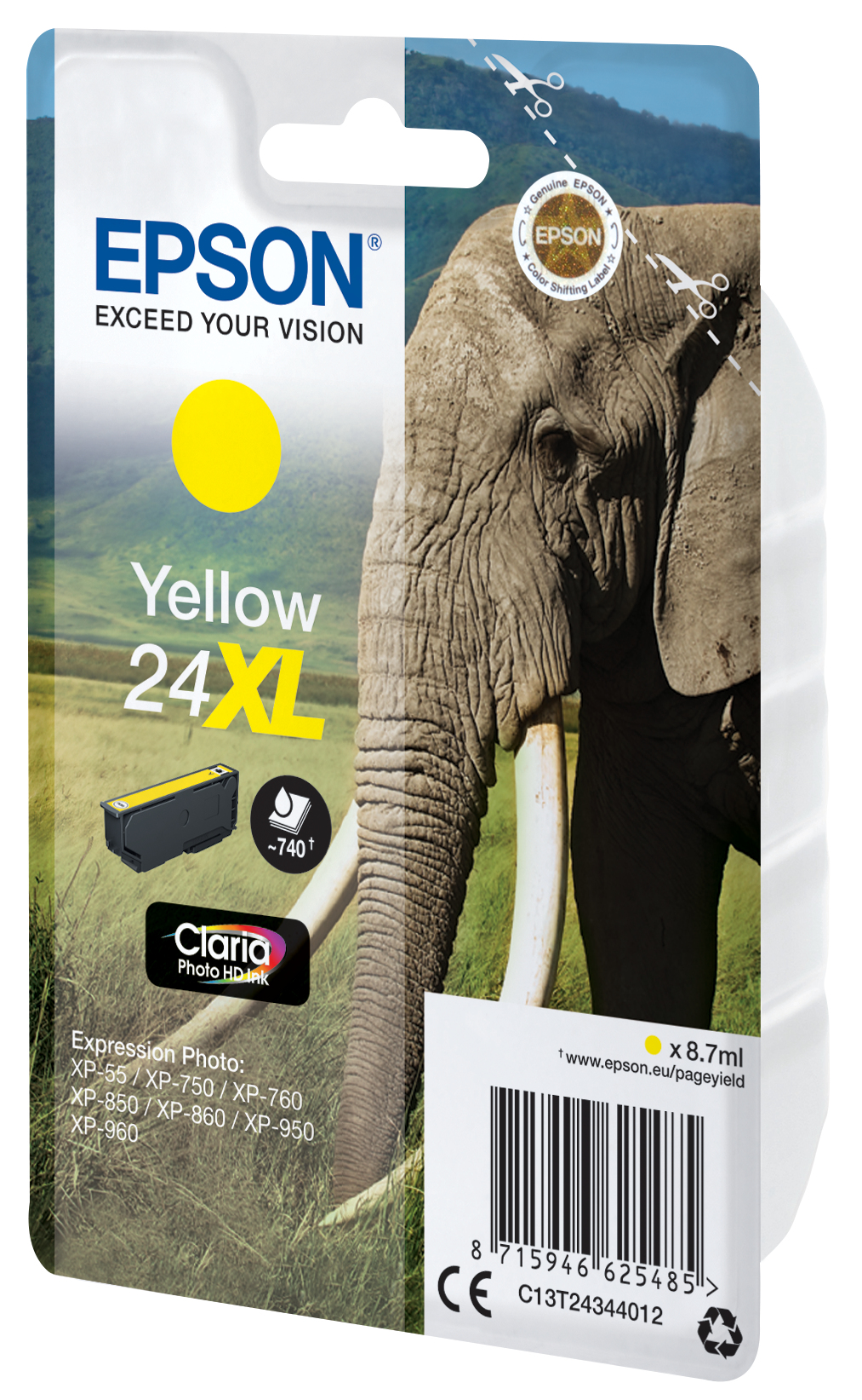 Epson Elephant 24XL Elefant Claria Photo HD enkeltpakning gult blekk