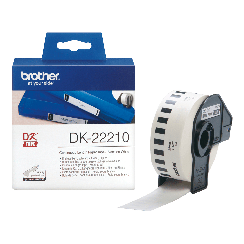 Brother DK-22210 etikettlagingsbånd Svart på hvitt