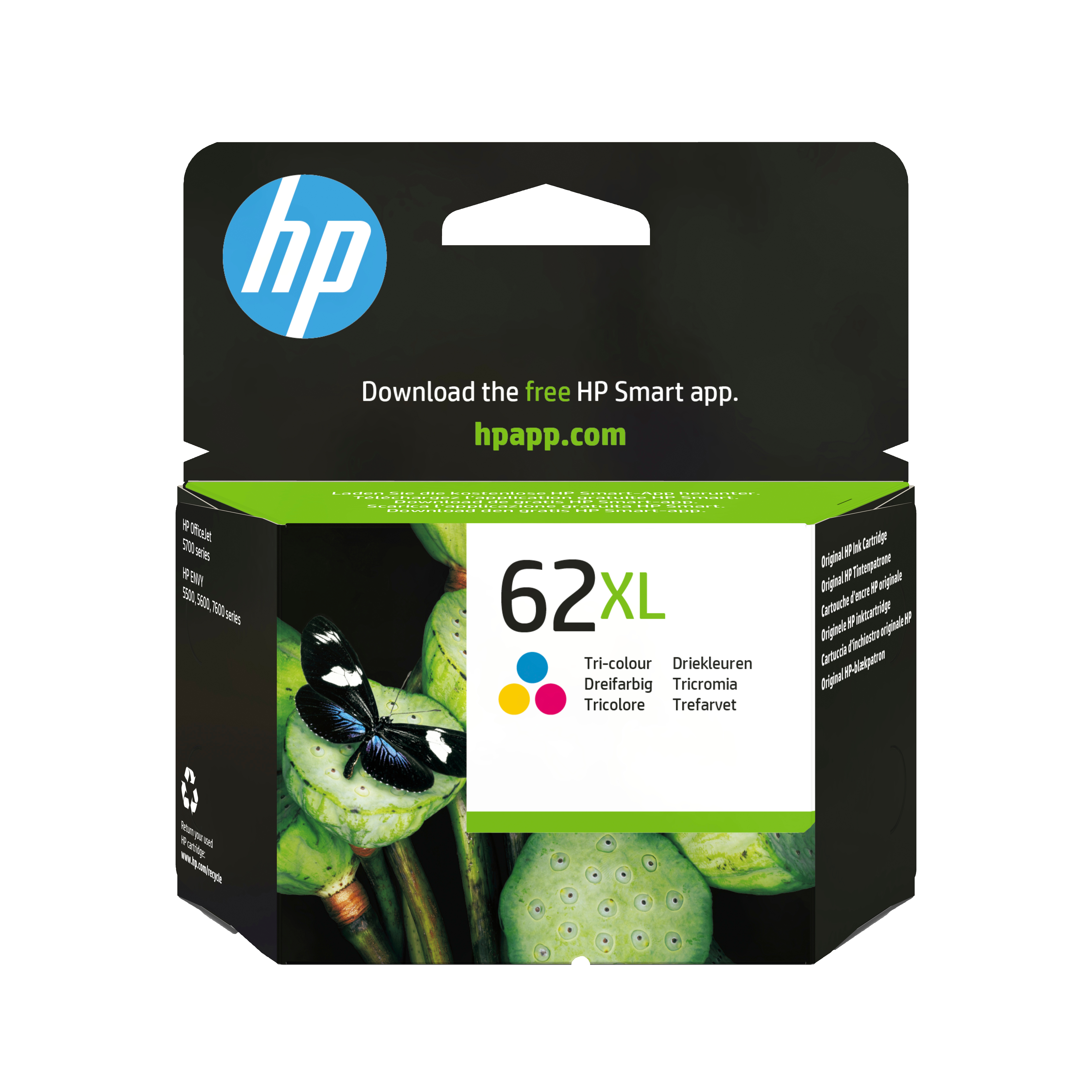 HP 62XL høykapasitets trefargers original blekkpatron