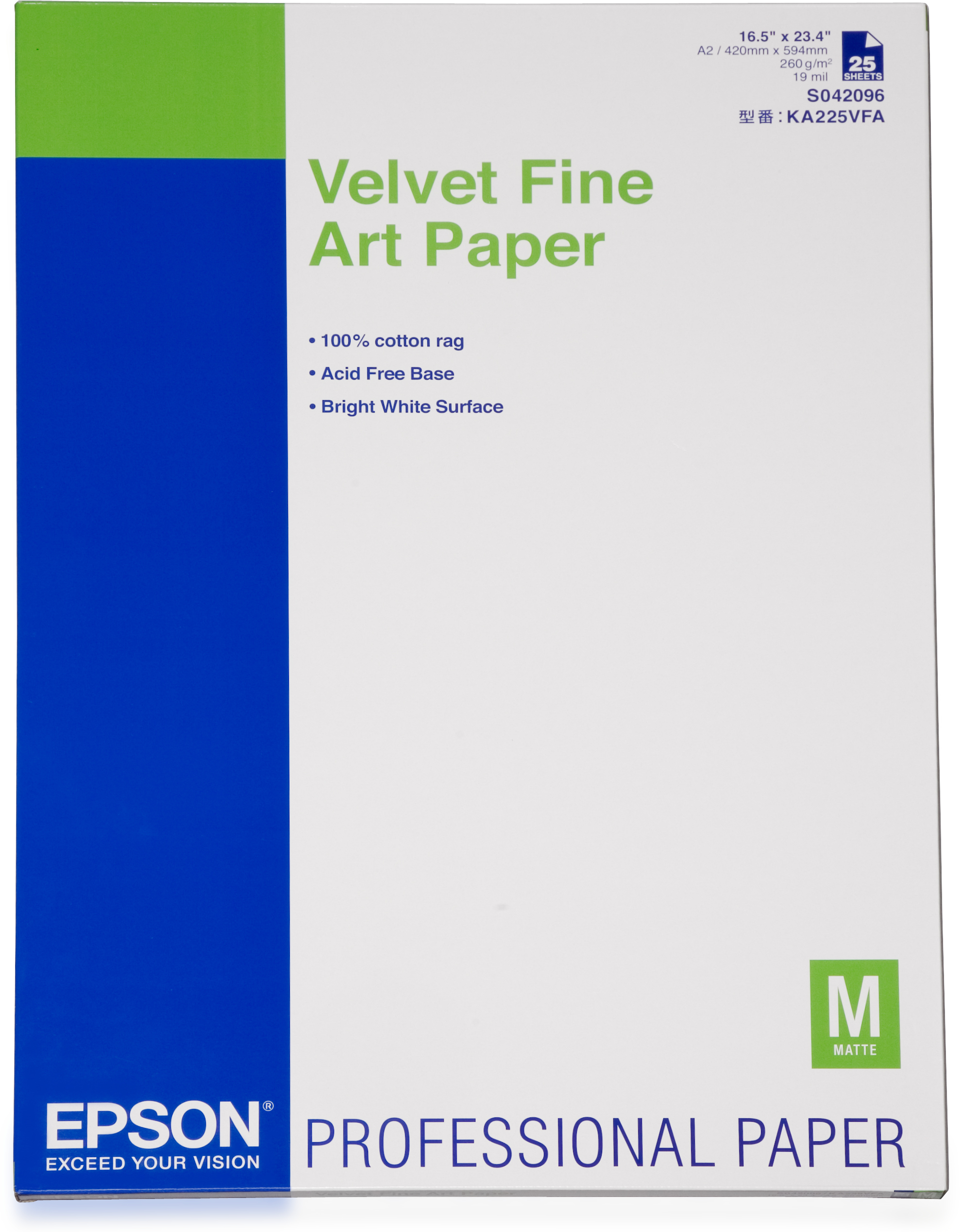 Epson Velvet Fine Art Paper, DIN A2, 260 g/m², 25 ark