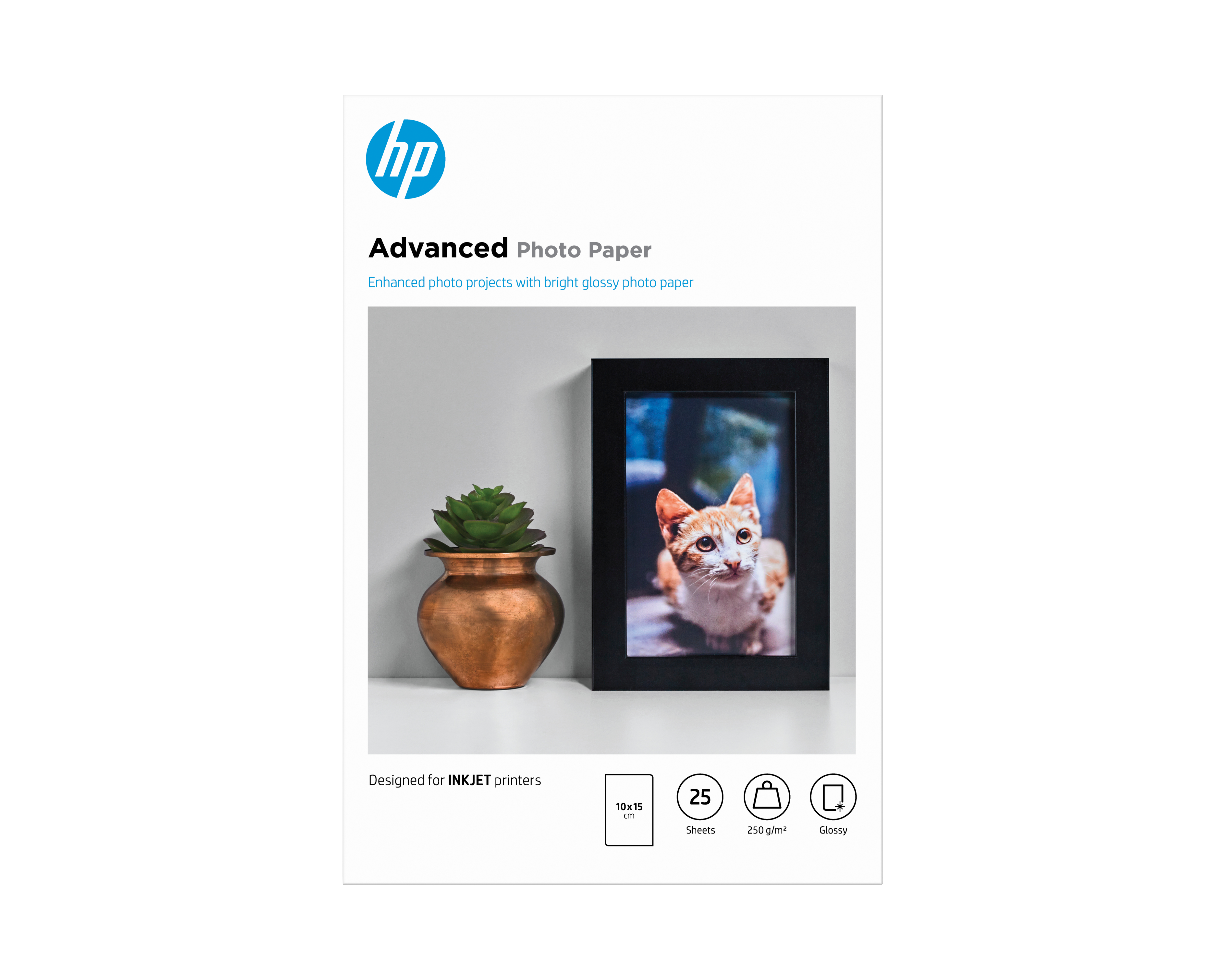 HP Advanced Photo Paper, glanset, 250 g/m2, 10 x 15 cm (101 x 152 mm), 25 ark