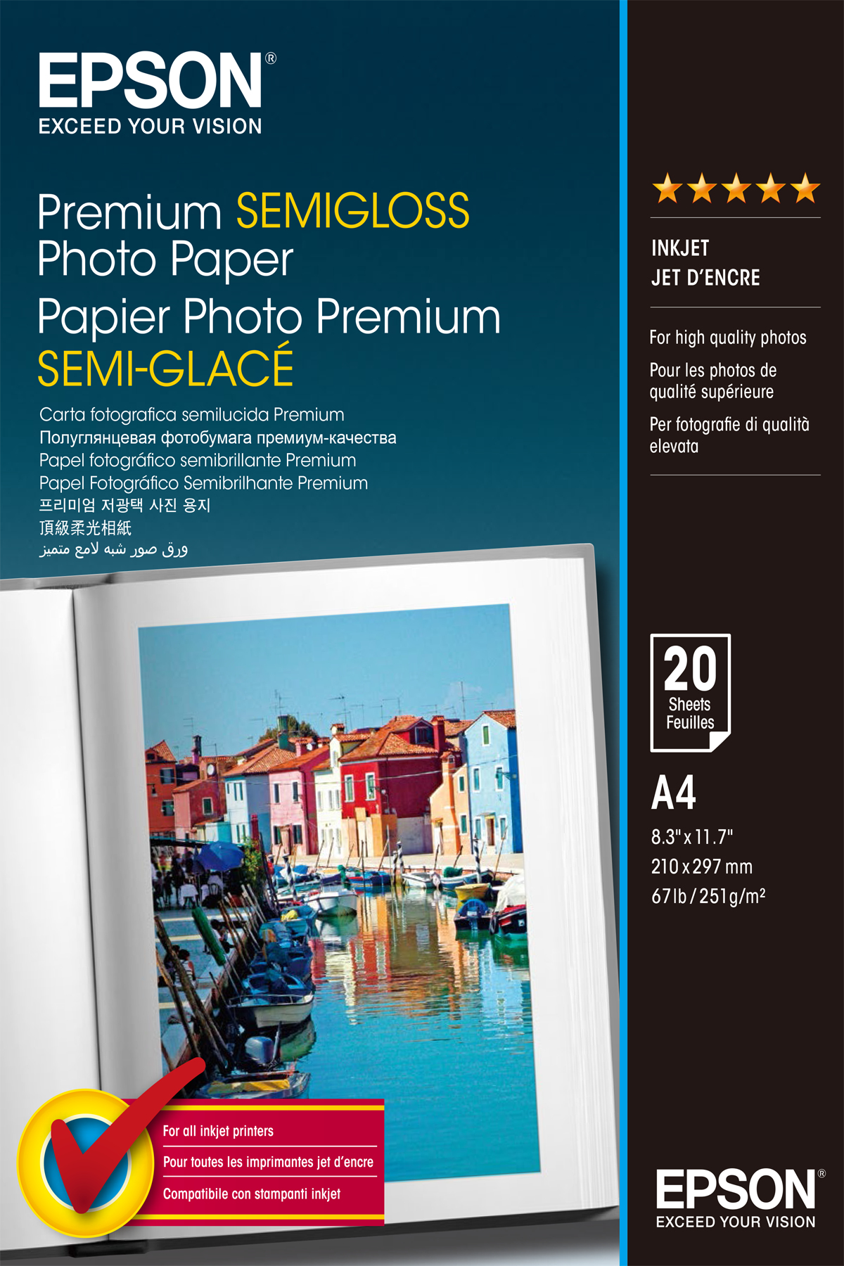 Epson A4 Premium Semigloss Photo Paper 251 gsm, 20 ark