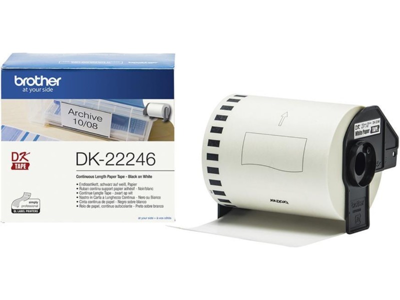Brother DK22246  Etikettrull papir i løpende lengde, sort på hvit, 103 mm x 30,48 m