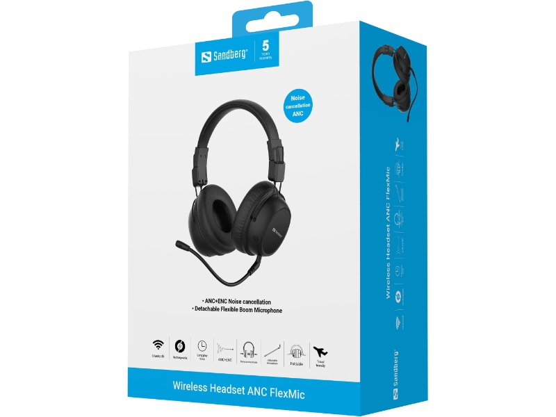 Sandberg Bluetooth Headset ANC FlexMic Black