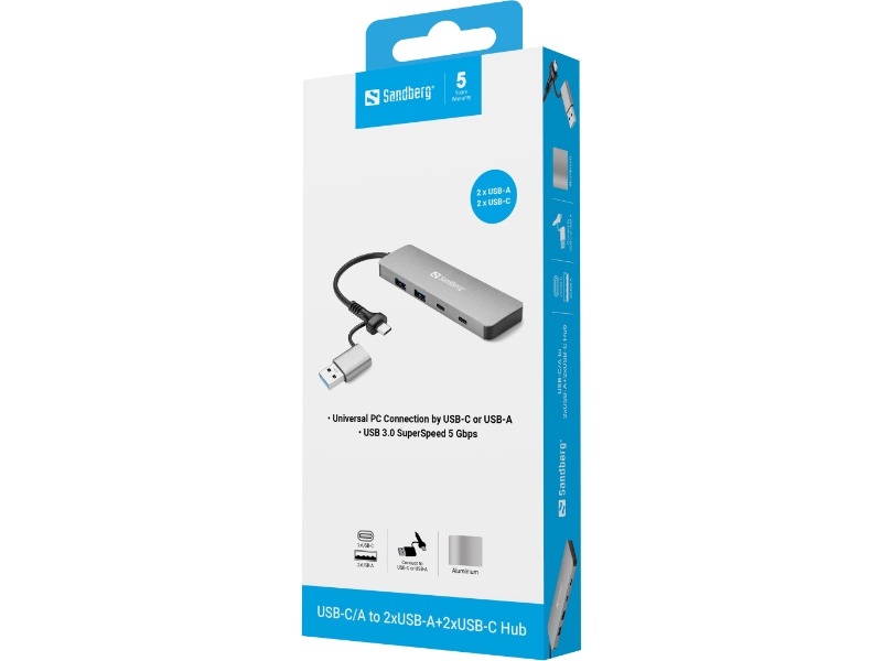Sandberg USB-C/A to 2xUSB-A+2xUSB-C Hub