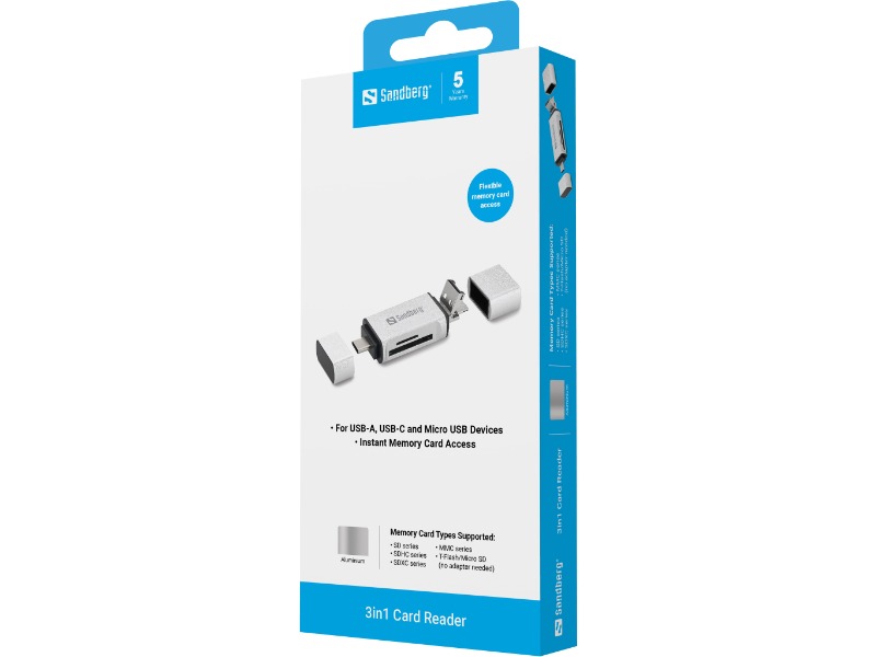 Sandberg Card Reader USB-C+USB+MicroUSB